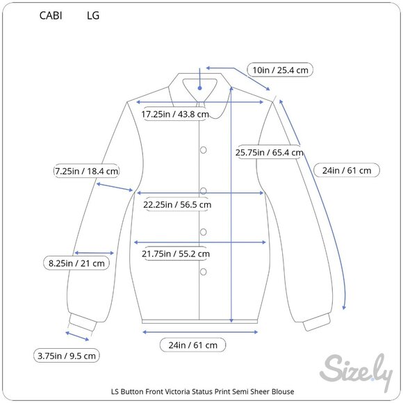 CABI Long Sleeve Button Front Victoria Status Print Semi Sheer Blouse LG - Picture 10 of 10